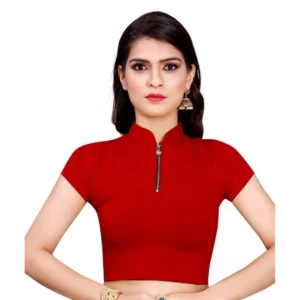 Women's Stretchable Readymade Blouse Cotton Lycra (Size-Free Size ,Neck Type-Collar)