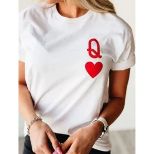 Unisex Half Sleeves Queen Heart Tshirts (Color:White, Material:Polyester)