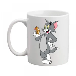 Generic Tom and Jerry Printed Ceramic Coffee Mug (Color: White, Capacity: 350ml)