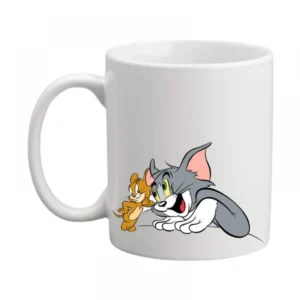 Generic Tom and Jerry Printed Ceramic Coffee Mug (Color: White, Capacity: 350ml)