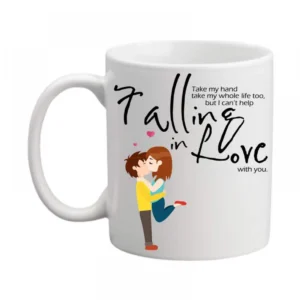 Generic Falling in Love Printed Ceramic Coffee Mug (Color: White, Capacity: 350ml)