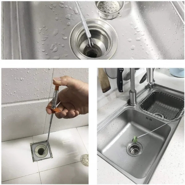 Metal Wire Brush Hand Kitchen Sink Cleaning Hook Sewer Dredging Device Spring Pipe Hair Dredging Tool (Color: Assorted)