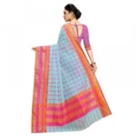 Women's Kota Doria Cotton Bordered Saree With Blouse (Sky Blue, 5-6 Mtrs)