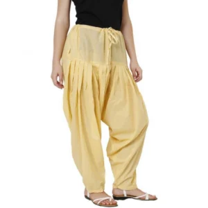 Generic Women's Cotton Solid Patiyala (Color:Light Yellow)