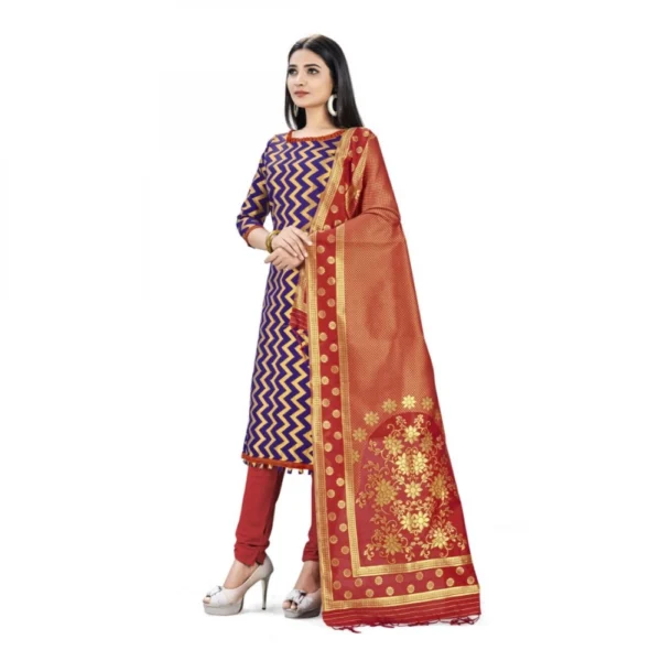 Banarasi Silk Unstitched Salwar-Suit Material Premium Quality With Dupatta (Color: Navy Blue)