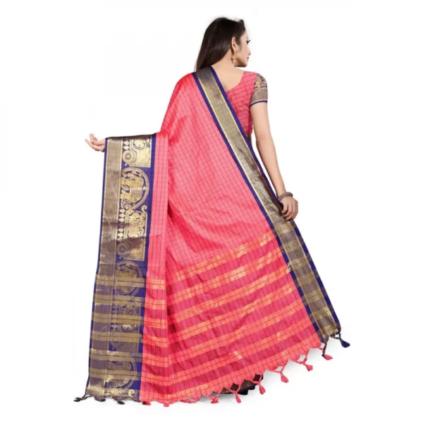 Women's Cotton Silk Saree With Blouse (Blue, 5-6Mtrs)