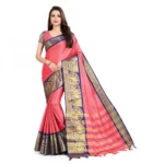 Women's Cotton Silk Saree With Blouse (Blue, 5-6Mtrs)