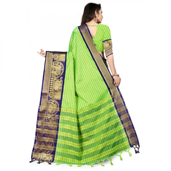 Women's Cotton Silk Saree With Blouse (Blue, 5-6Mtrs)