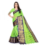 Women's Cotton Silk Saree With Blouse (Blue, 5-6Mtrs)