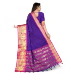 Women's Cotton Silk Saree With Blouse (Blue, 5-6Mtrs)