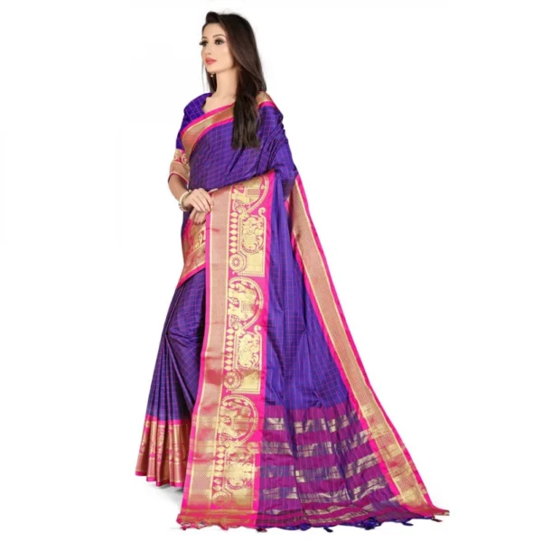 Women's Cotton Silk Saree With Blouse (Blue, 5-6Mtrs)