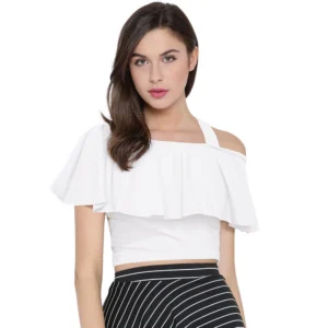 Women's Western Wear Hosiery Crop Top (White)