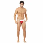 Men's Cotton Spandex Sexy Designer Men G String Underwear (White And Red)