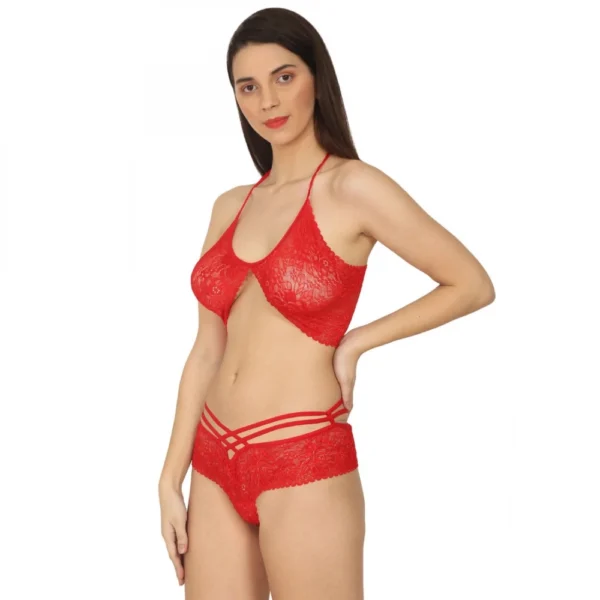 Women's Lace Special Moment Designer Red Lingerie Set (Red)