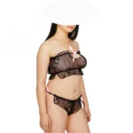 Women's Lace Sheer Lace See Through Lingerie Set (Black)