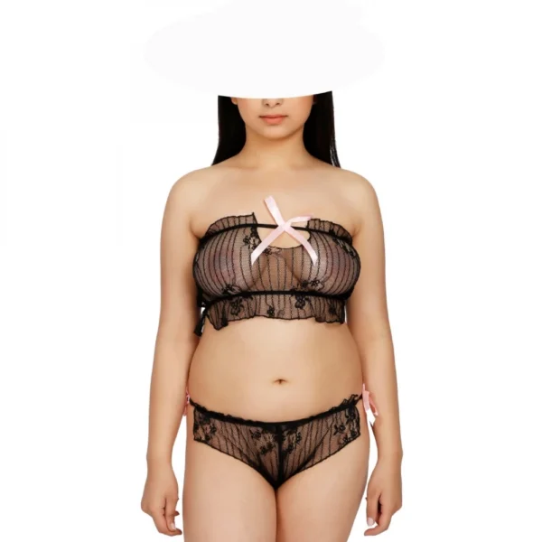 Women's Lace Sheer Lace See Through Lingerie Set (Black)