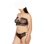 Women's Lace Sheer Lace See Through Lingerie Set (Black)