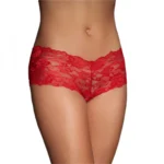 Women's Lace Mid Waist Hipster Lace Panty In Criss Cross Pattern (Red)