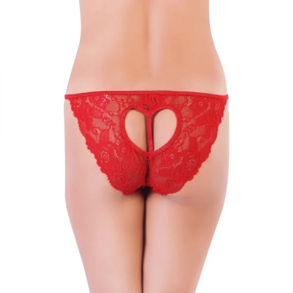 Women's Lace Low Waist Elegant Lace Back Heart Panty For Special Moment (Red)