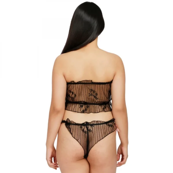 Women's Lace Sheer Lace See Through Lingerie Set (Black)