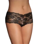 Women's Lace Mid Waist Hipster Panty In Criss Cross Pattern (Black)