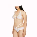 Women's Lace Solid Sheer Lace Lingerie Set (White)