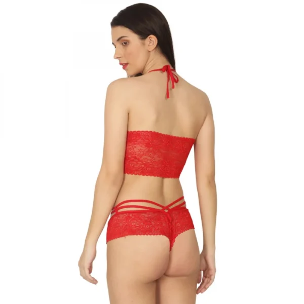 Women's Lace Special Moment Designer Red Lingerie Set (Red)