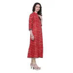 Generic Women's Cotton Patch A Line Long Kurti (Red, Cotton)