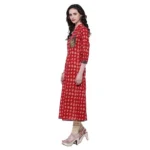 Generic Women's Cotton Patch A Line Long Kurti (Red, Cotton)