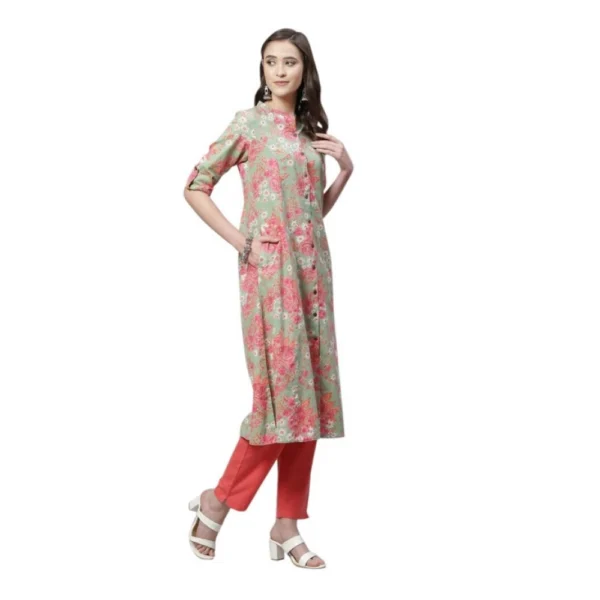 Women's Cotton Printed Flex Kurti (Mint Green, Cotton)