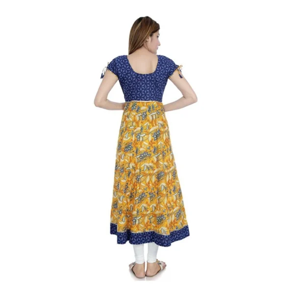 Women's Cotton Printed Long Kurti (Mustard, Blue, Cotton)