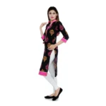 Women's Cotton Printed Solid Kurti (Black, Pink, Cotton)