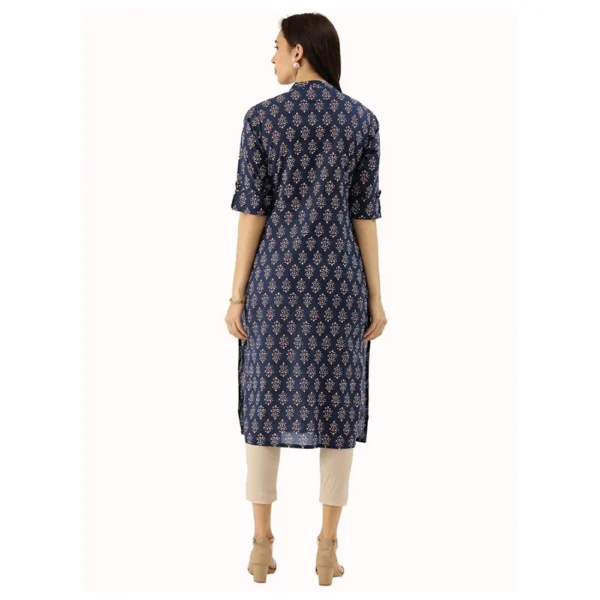 Generic Women's Cotton Printed Straight Kurti (Navy Blue, Cotton)