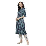 Generic Women's Cotton Printed A Line Kurti (Blue, Cotton)