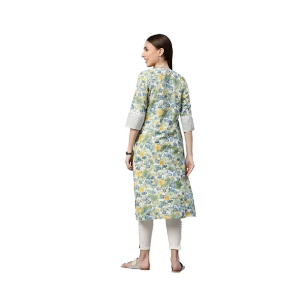 Women's Cotton Printed  Straight Kurti (White, Green, Cotton)