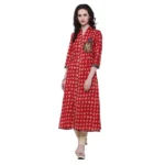 Generic Women's Cotton Patch A Line Long Kurti (Red, Cotton)