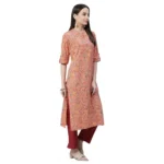 Women's Cotton Printed Straight Kurti (Peach, Cotton)