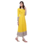 Women's Rayon Printed Solid Anarkali Kurti (Yellow, Rayon)