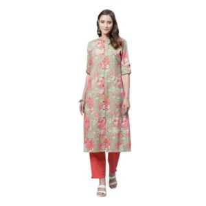 Women's Cotton Printed Flex Kurti (Mint Green, Cotton)