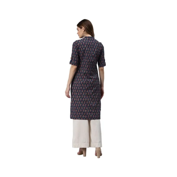 Women's Cotton Printed Straight Kurti (Navy Blue, Cotton)