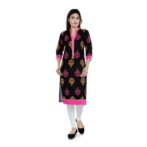 Women's Cotton Printed Solid Kurti (Black, Pink, Cotton)