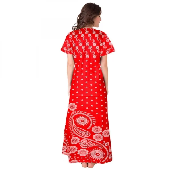 Women's Cotton Printed Maxi Nighty (Red)