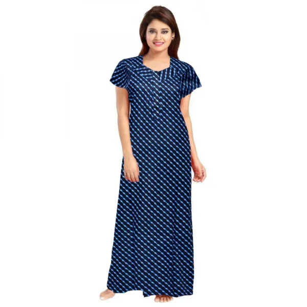 Women's Cotton Printed Maxi Nighty (Blue)