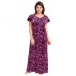 Women's Cotton Printed Maxi Nighty (Wine)