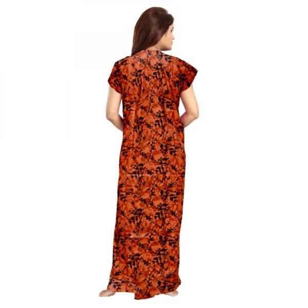 Women's Cotton Printed Maxi Nighty (Orange)