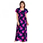 Women's Cotton Printed Maxi Nighty (Pink)