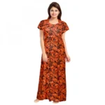 Women's Cotton Printed Maxi Nighty (Orange)