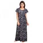 Women's Cotton Printed Maxi Nighty (Greay)