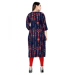 Women's Rayon Foil Printed Straight Kurti (NavyVlue)