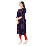 Women's Rayon Foil Printed Straight Kurti (NavyVlue)